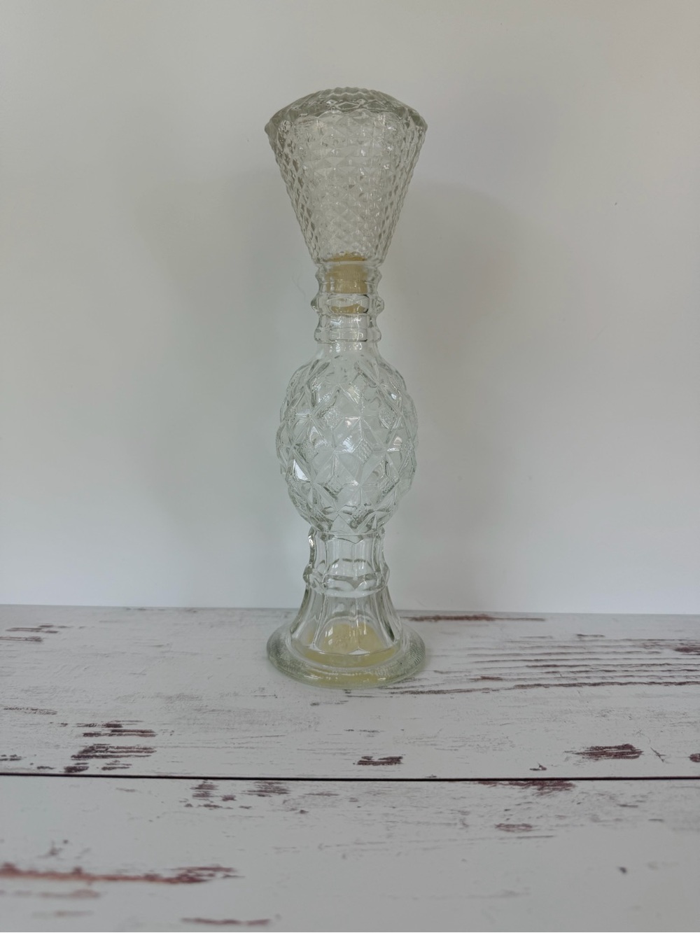 Avon Clear Pressed Glass Decorative Decanter (or Vase) with Diamond Pattern